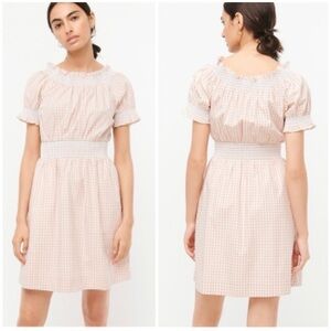 J. Crew Smocked Puff Sleeve Cotton Poplin Dress In Gingham size XS white Blush